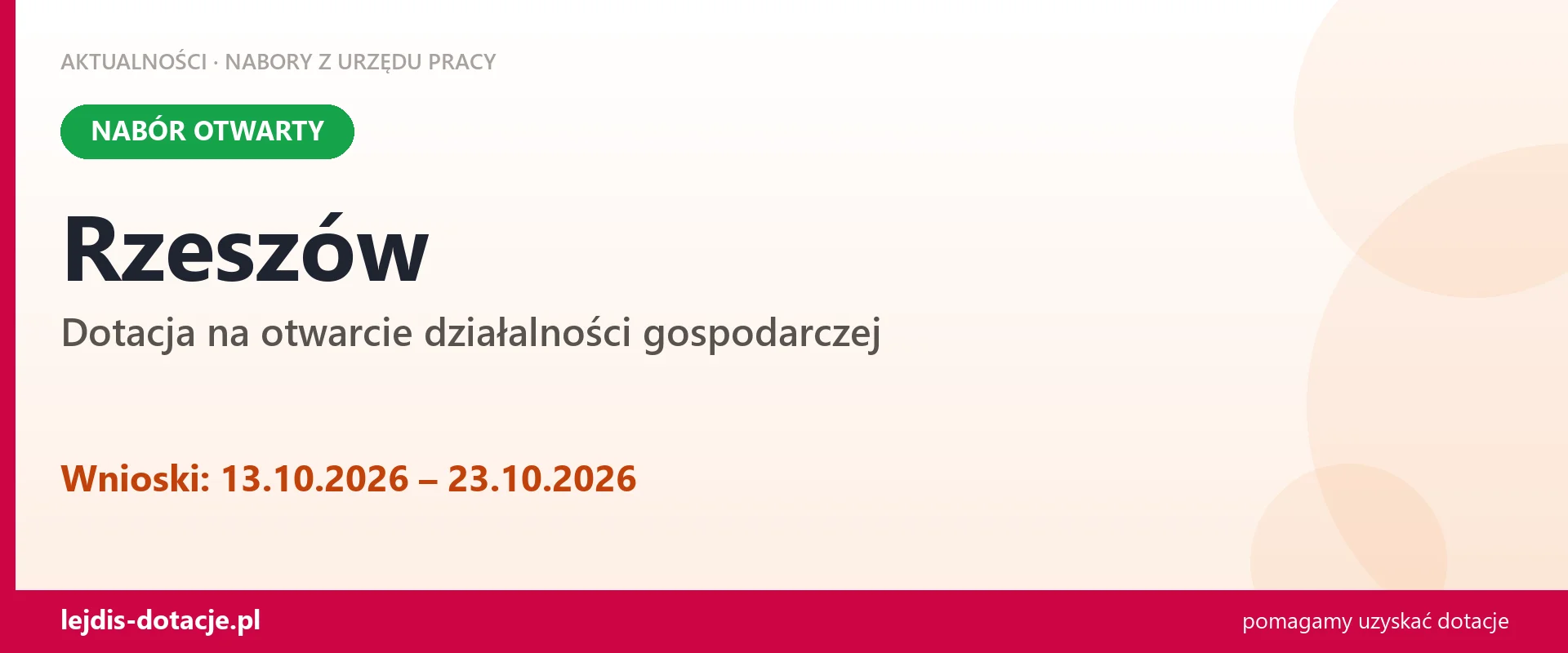 Rzeszów: trwa nabór na dotację na otwarcie działalności gospodarczej (13 października 2026)