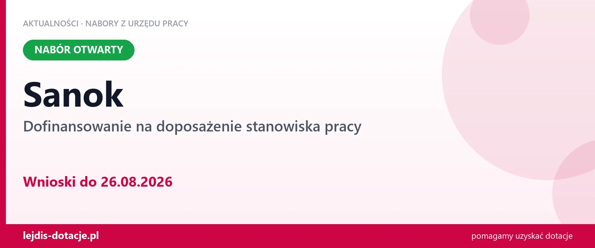 Sanok: trwa nabór na dofinansowanie na doposażenie stanowiska pracy (26 sierpnia 2026)