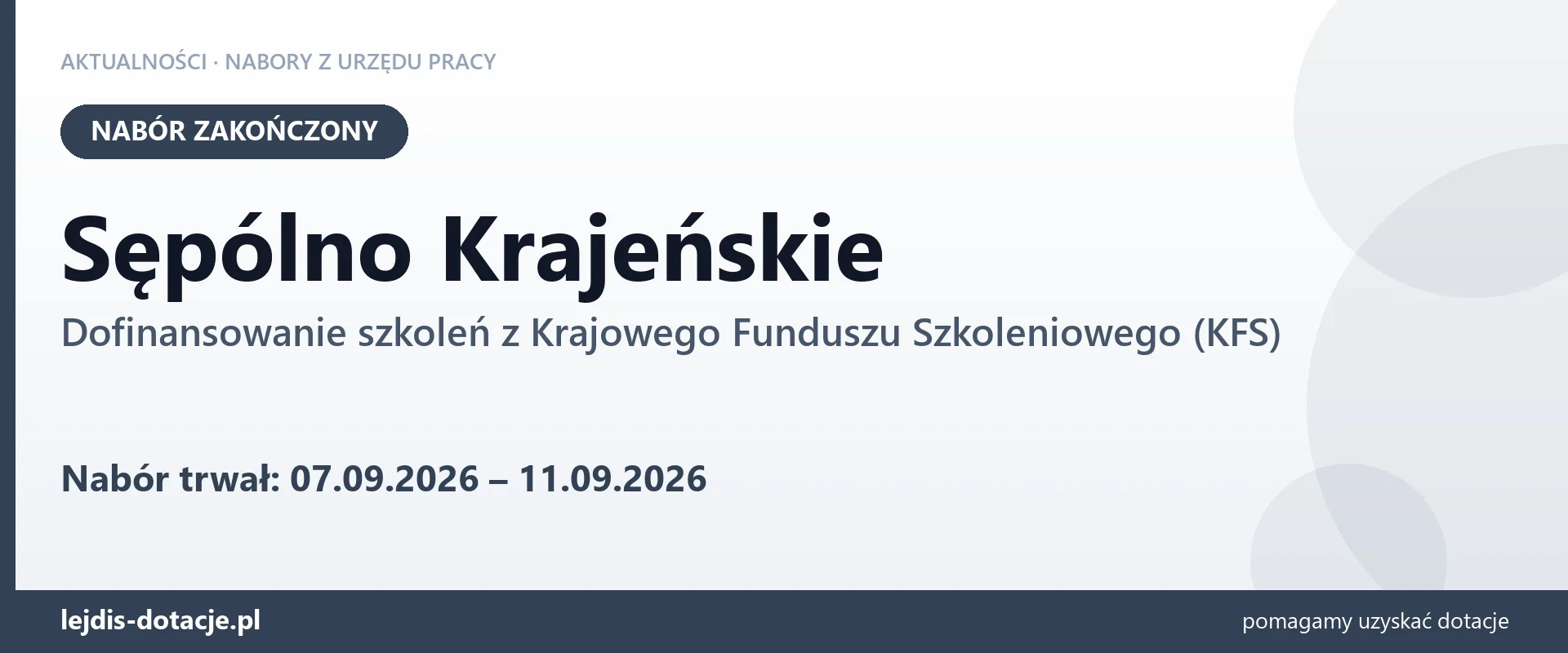 Sępólno Krajeńskie: nabór na dofinansowanie szkoleń z KFS zakończony (11 września 2026)
