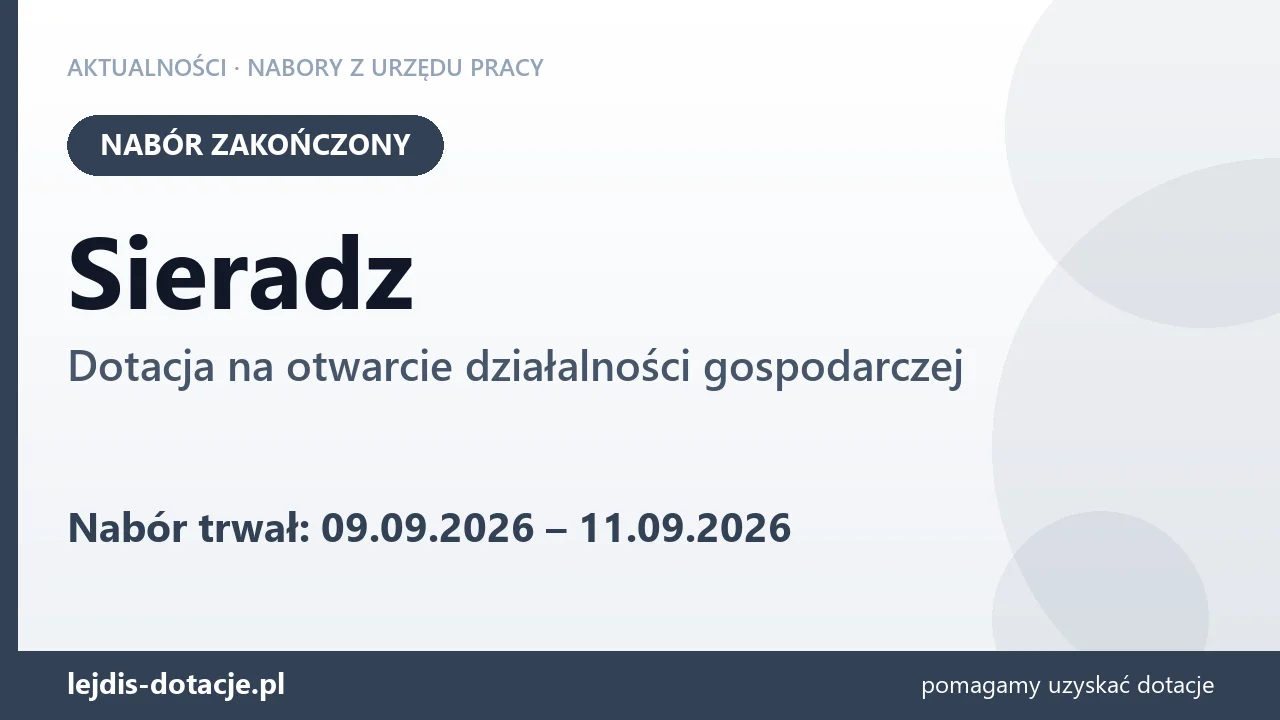 Sieradz: nabór na dotację na otwarcie działalności gospodarczej zakończony (11 września 2026)