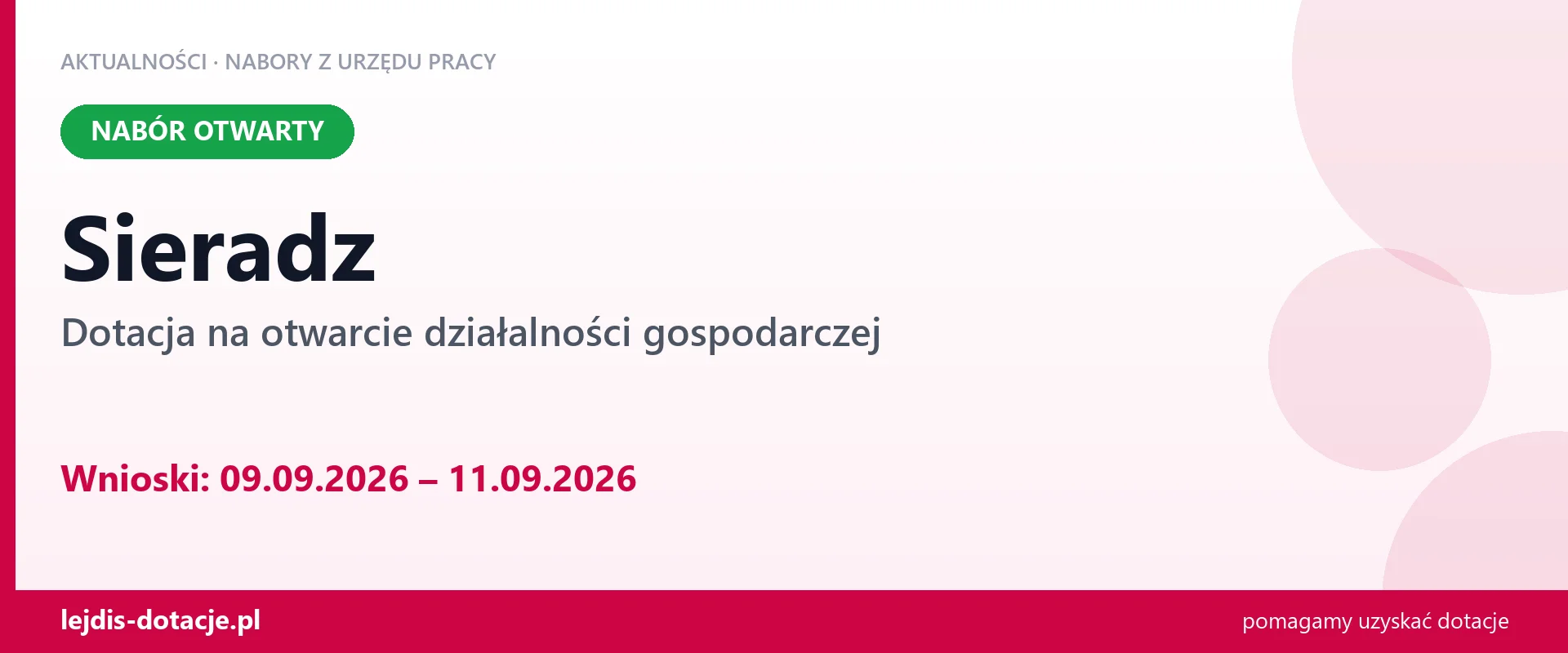 Sieradz: trwa nabór na dotację na otwarcie działalności gospodarczej (9 września 2026)