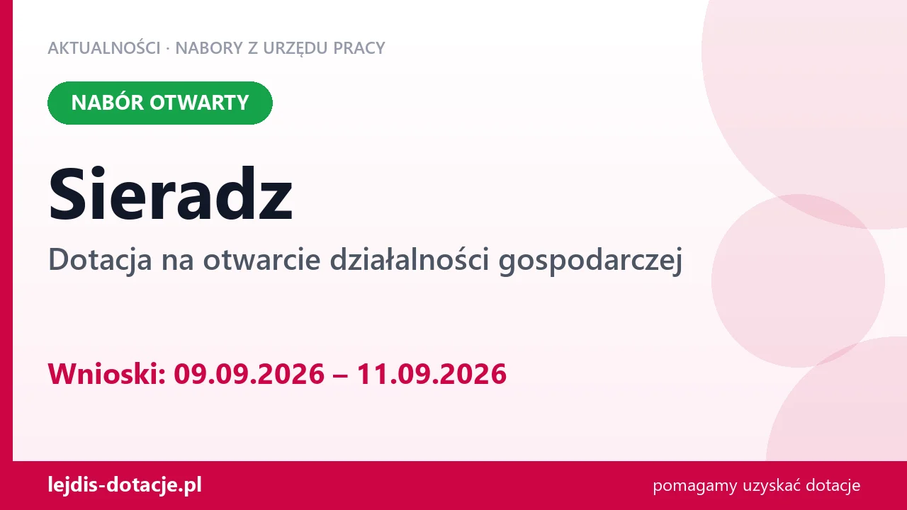 Sieradz: trwa nabór na dotację na otwarcie działalności gospodarczej (9 września 2026)