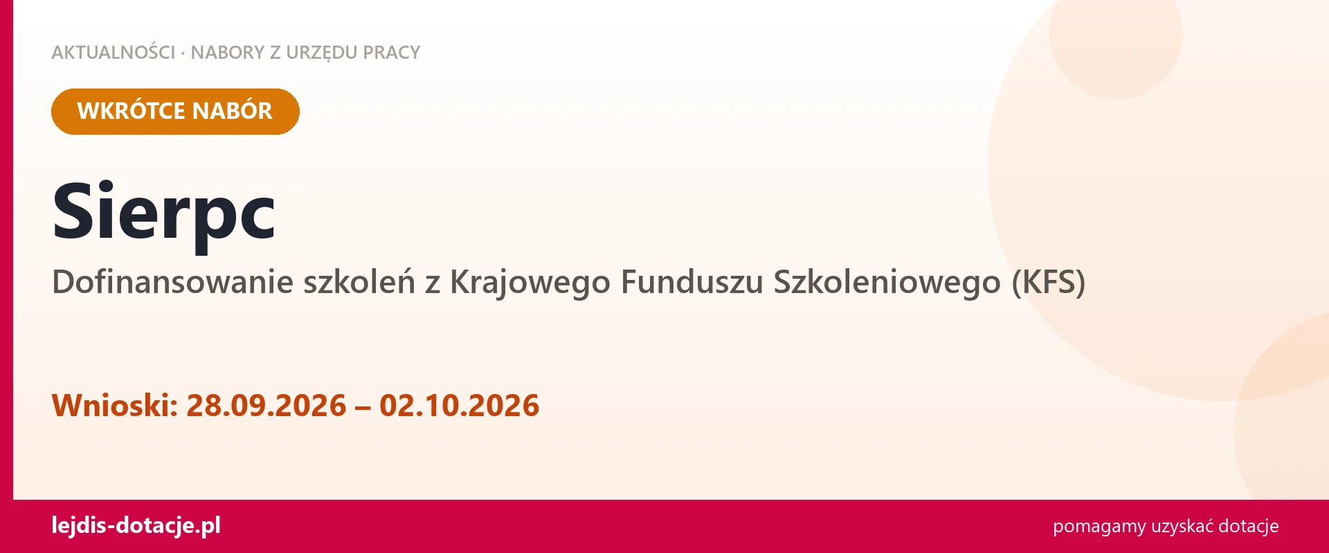 Sierpc: od 28.09.2026 rusza nabór na dofinansowanie szkoleń z KFS (28 września 2026)