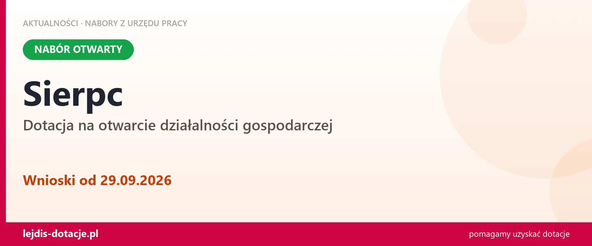 Sierpc: trwa nabór na dotację na otwarcie działalności gospodarczej (29 września 2026)