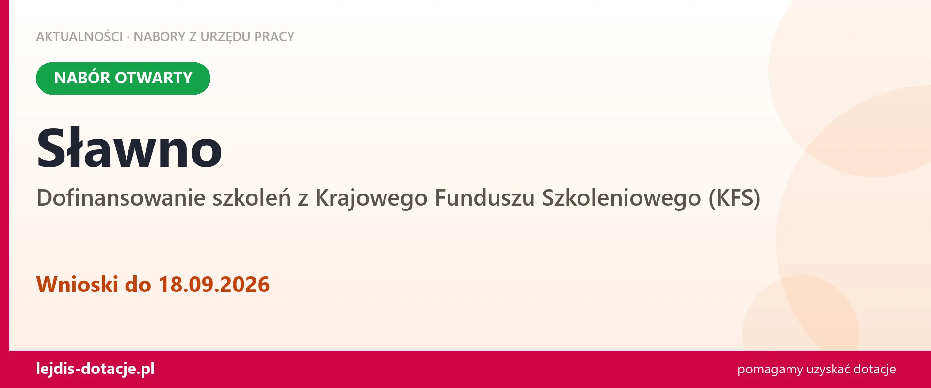 Sławno: trwa nabór na dofinansowanie szkoleń z KFS (18 września 2026)
