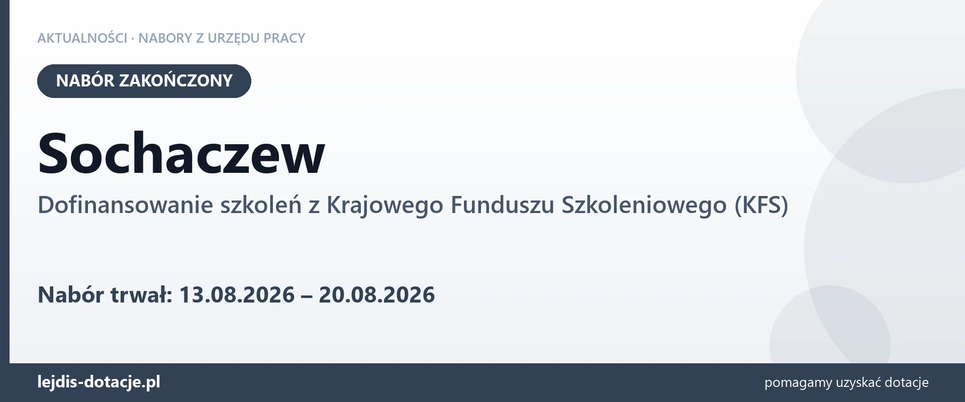 Sochaczew: nabór na dofinansowanie szkoleń z KFS zakończony (20 sierpnia 2026)