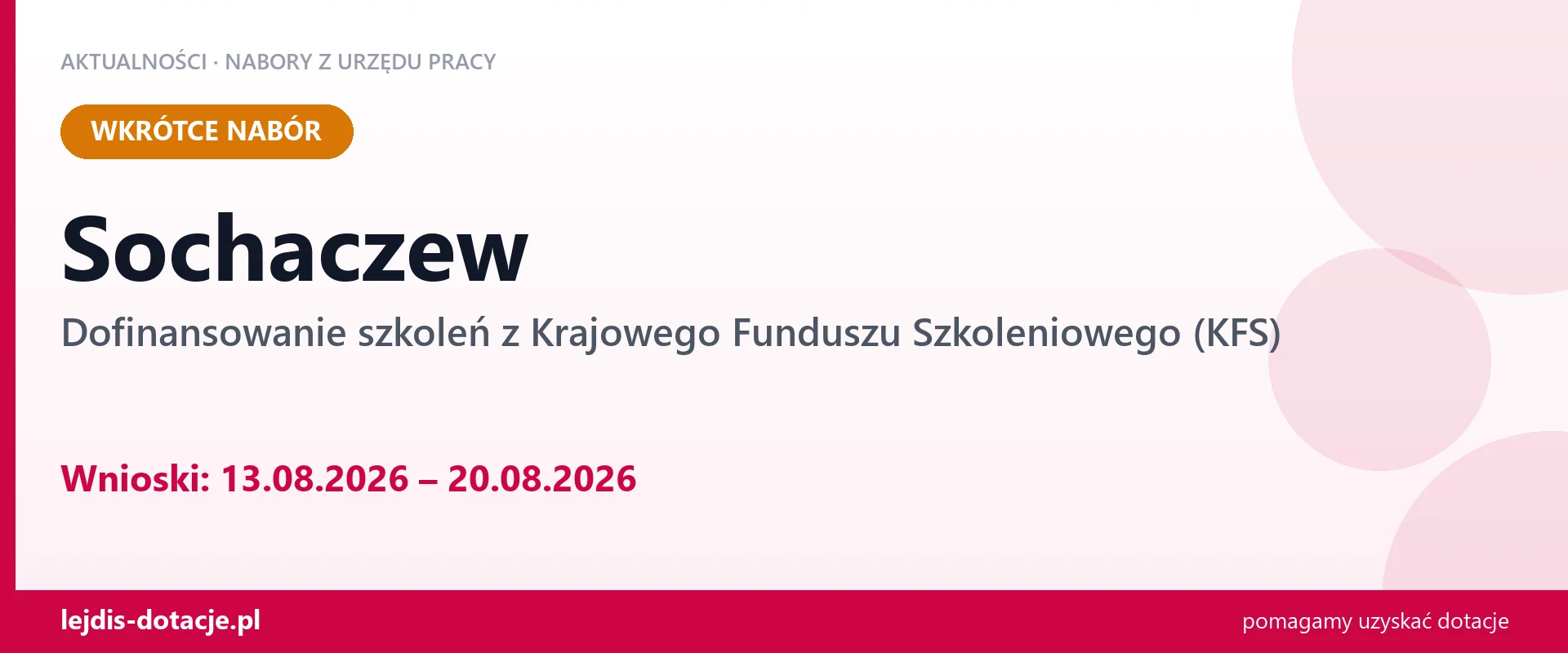 Sochaczew: od 13.08.2026 rusza nabór na dofinansowanie szkoleń z KFS (13 sierpnia 2026)