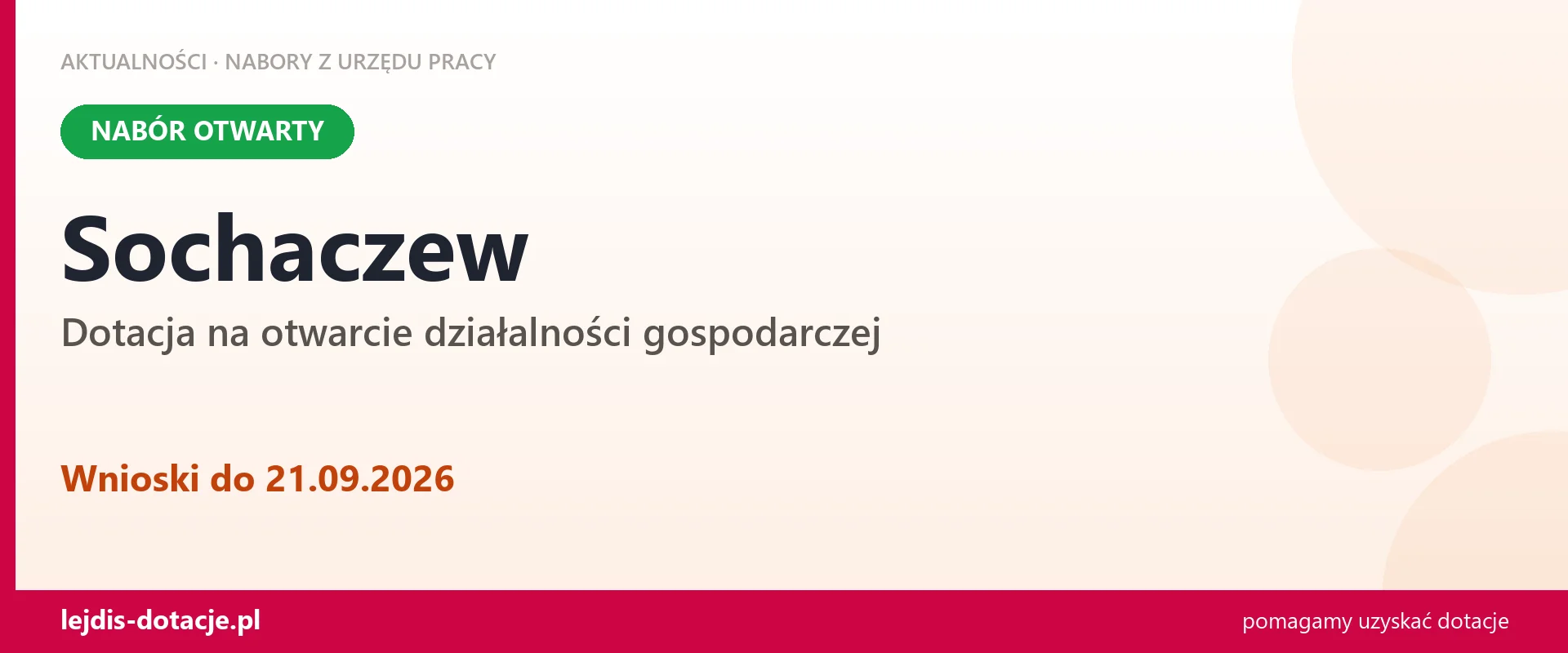 Sochaczew: trwa nabór na dotację na otwarcie działalności gospodarczej (21 września 2026)