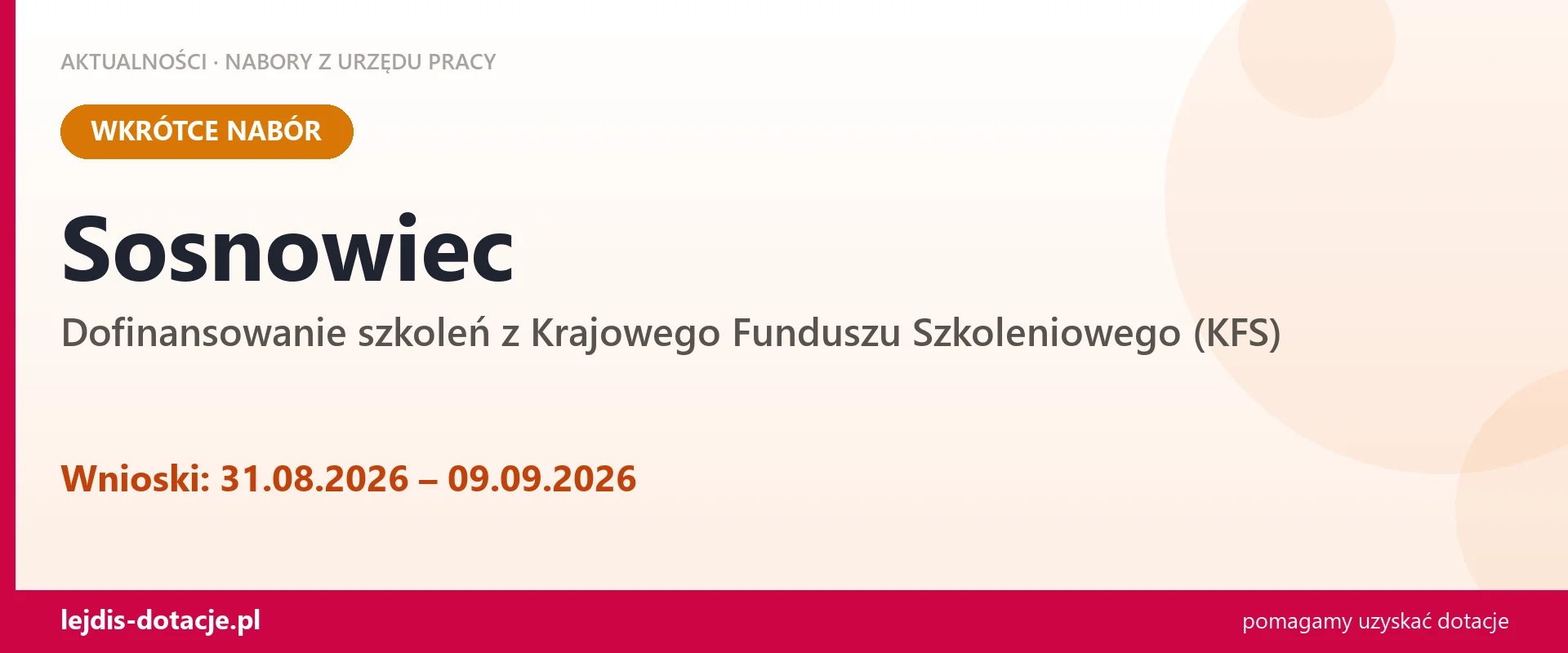 Sosnowiec: od 31.08.2026 rusza nabór na dofinansowanie szkoleń z KFS (31 sierpnia 2026)