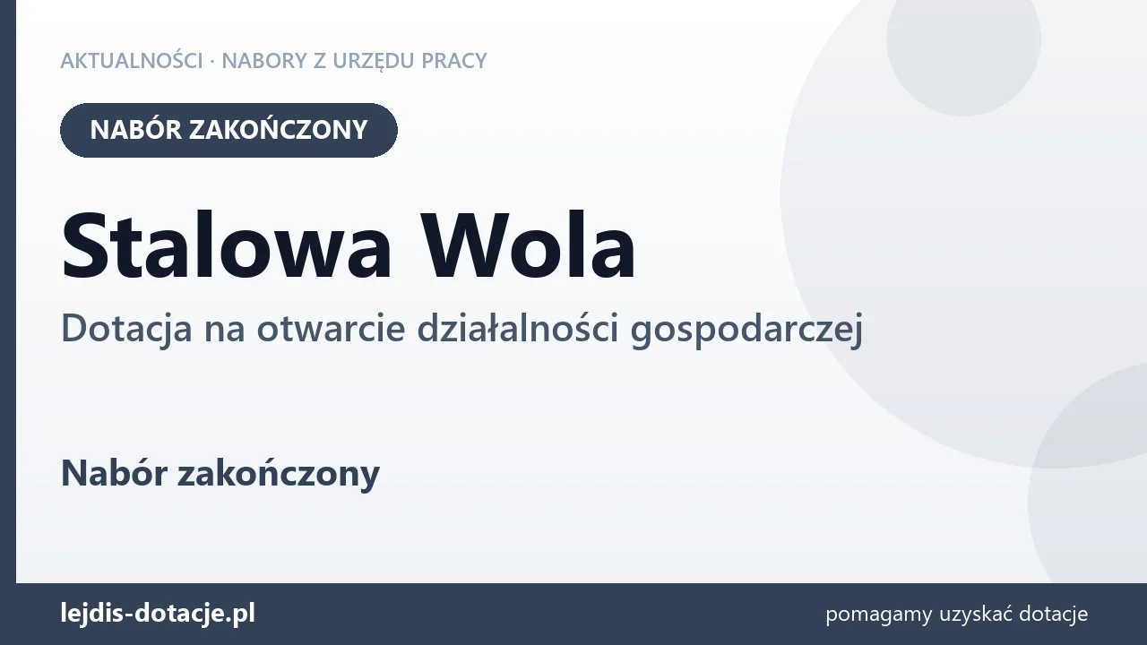 Stalowa Wola: nabór na dotację na otwarcie działalności gospodarczej zakończony (10 września 2026)