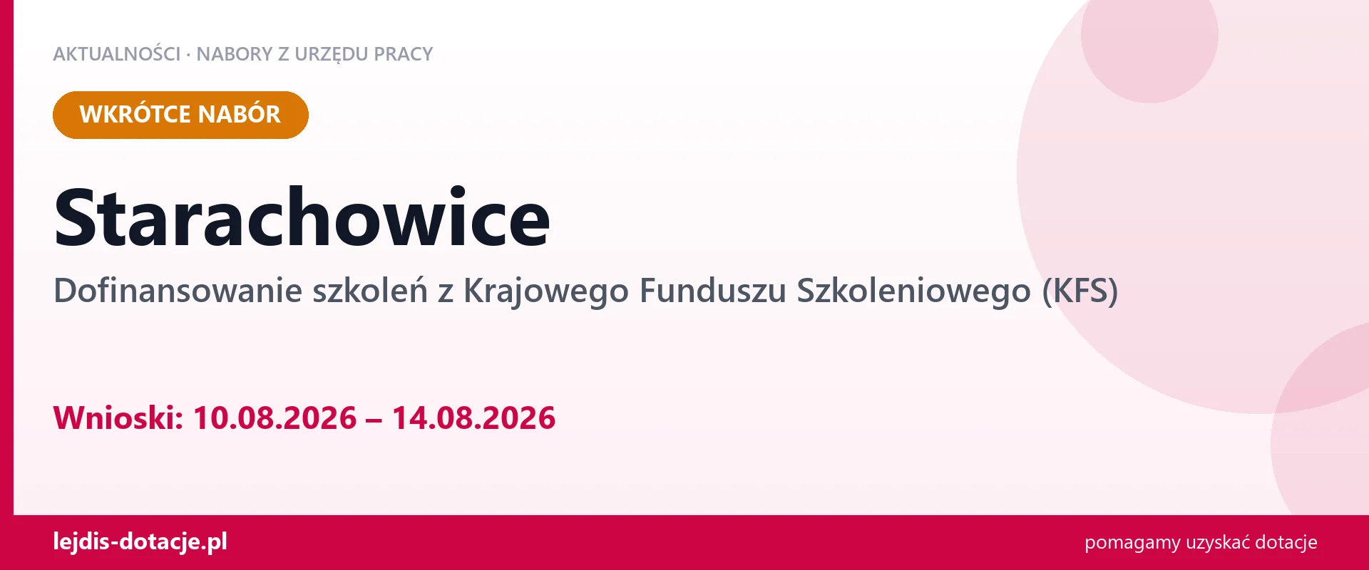 Starachowice: od 10.08.2026 rusza nabór na dofinansowanie szkoleń z KFS (10 sierpnia 2026)