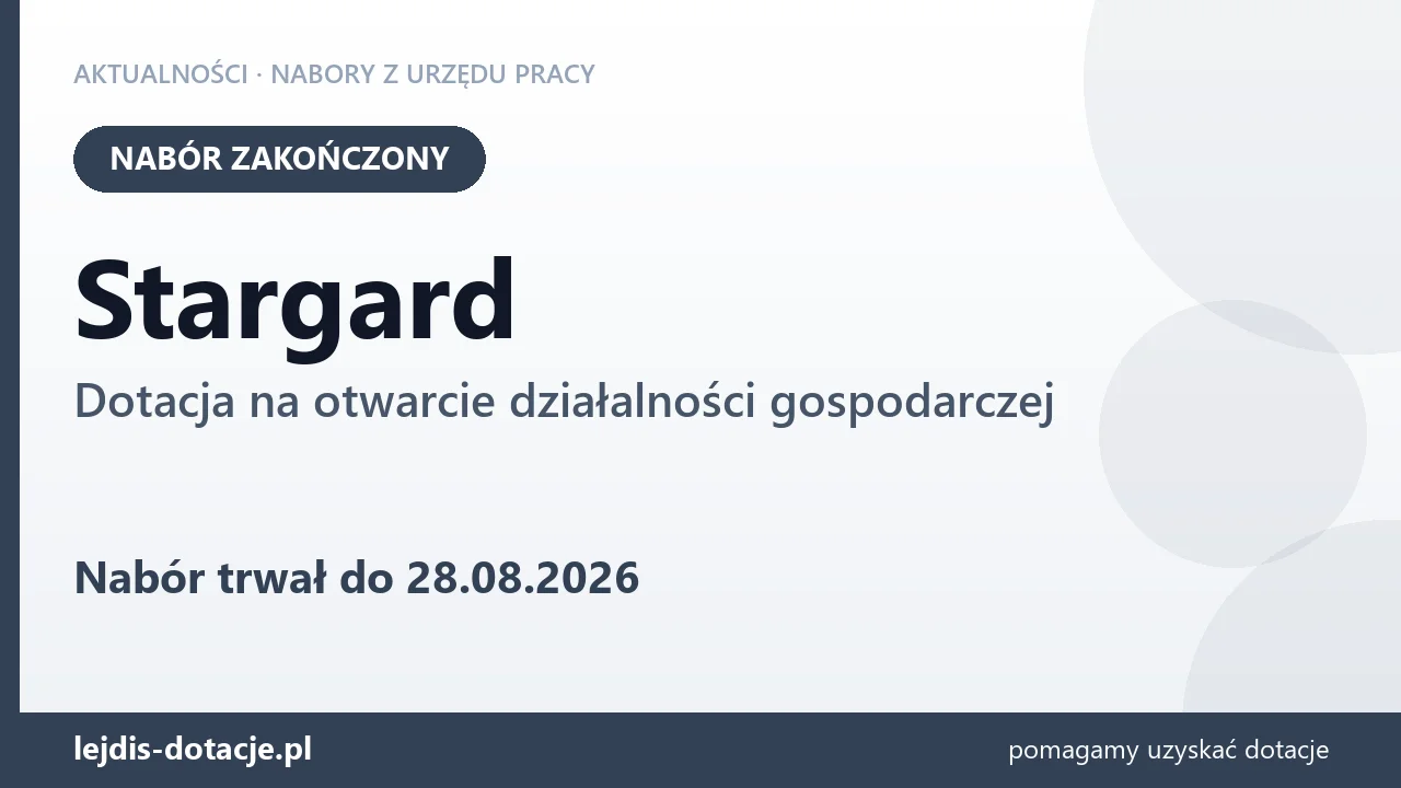 Stargard: nabór na dotację na otwarcie działalności gospodarczej zakończony (28 sierpnia 2026)