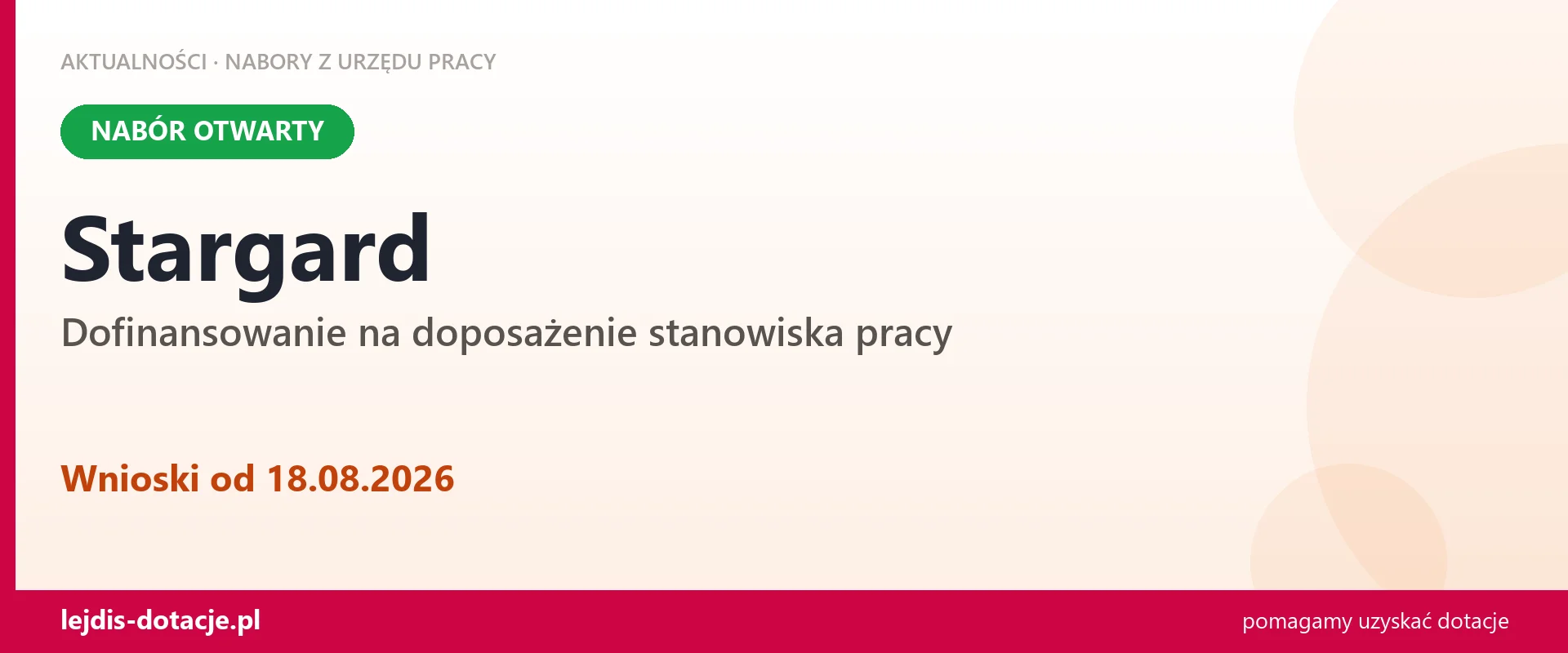 Stargard: trwa nabór na dofinansowanie na doposażenie stanowiska pracy (18 sierpnia 2026)