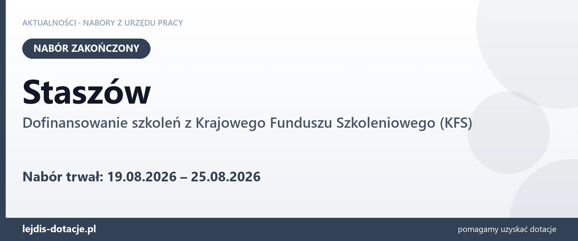 Staszów: nabór na dofinansowanie szkoleń z KFS zakończony (25 sierpnia 2026)