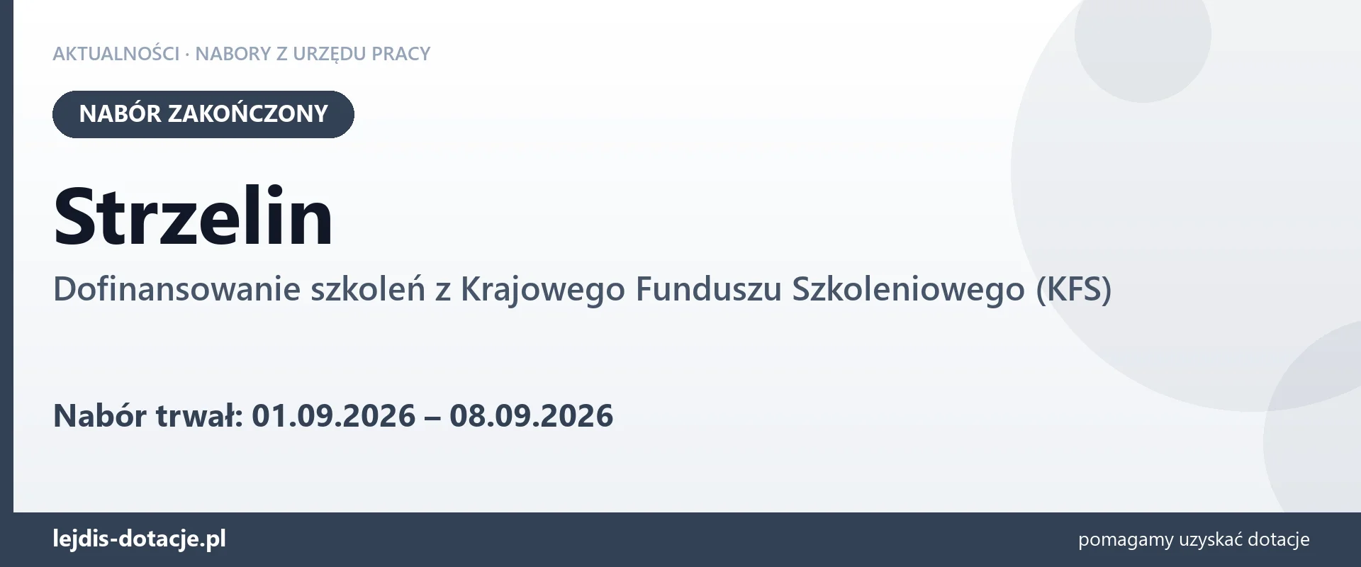 Strzelin: nabór na dofinansowanie szkoleń z KFS zakończony (8 września 2026)