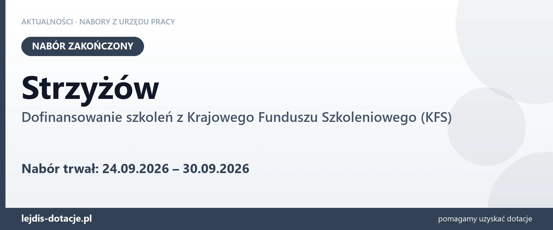 Strzyżów: nabór na dofinansowanie szkoleń z KFS zakończony (30 września 2026)