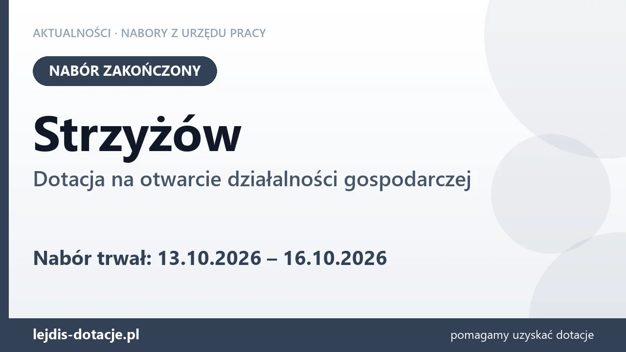 Strzyżów: nabór na dotację na otwarcie działalności gospodarczej zakończony (16 października 2026)