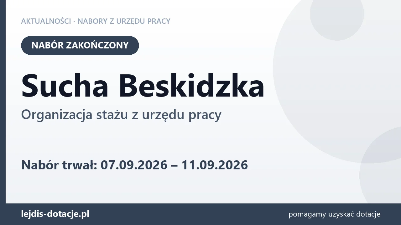 Sucha Beskidzka: nabór na organizację stażu zakończony (11 września 2026)
