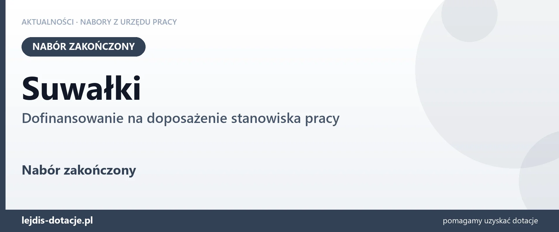 Suwałki: nabór na dofinansowanie na doposażenie stanowiska pracy zakończony (20 sierpnia 2026)