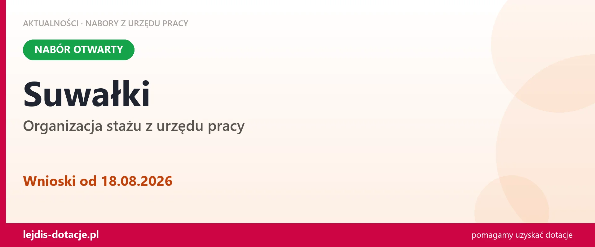 Suwałki: trwa nabór na organizację stażu (18 sierpnia 2026)