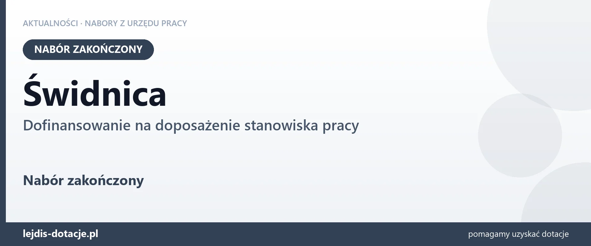 Świdnica: nabór na dofinansowanie na doposażenie stanowiska pracy zakończony (24 września 2026)