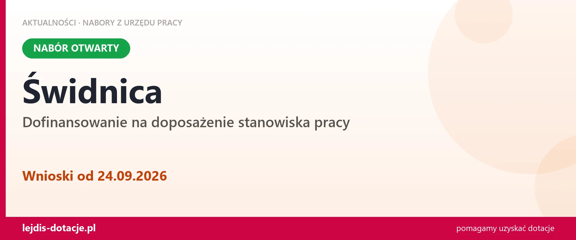 Świdnica: trwa nabór na dofinansowanie na doposażenie stanowiska pracy (24 września 2026)