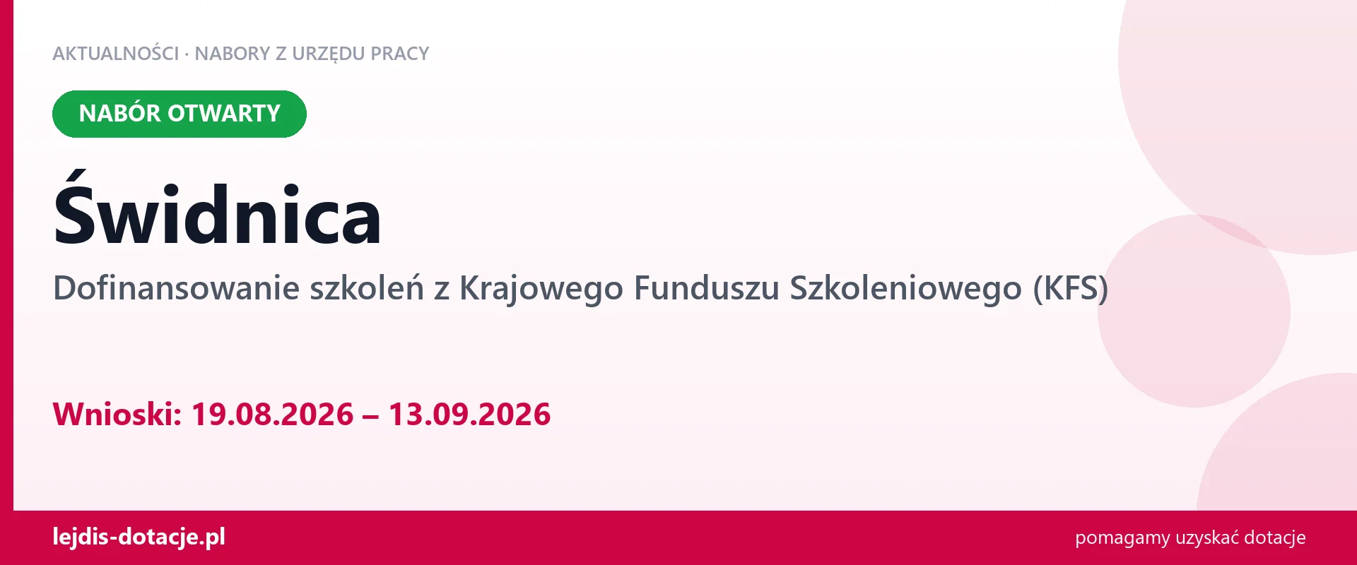 Świdnica: trwa nabór na dofinansowanie szkoleń z KFS (19 sierpnia 2026)