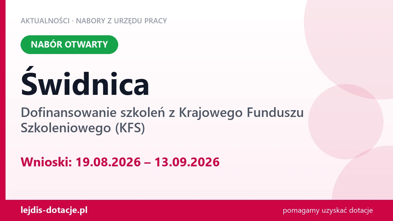 Świdnica: trwa nabór na dofinansowanie szkoleń z KFS (19 sierpnia 2026)