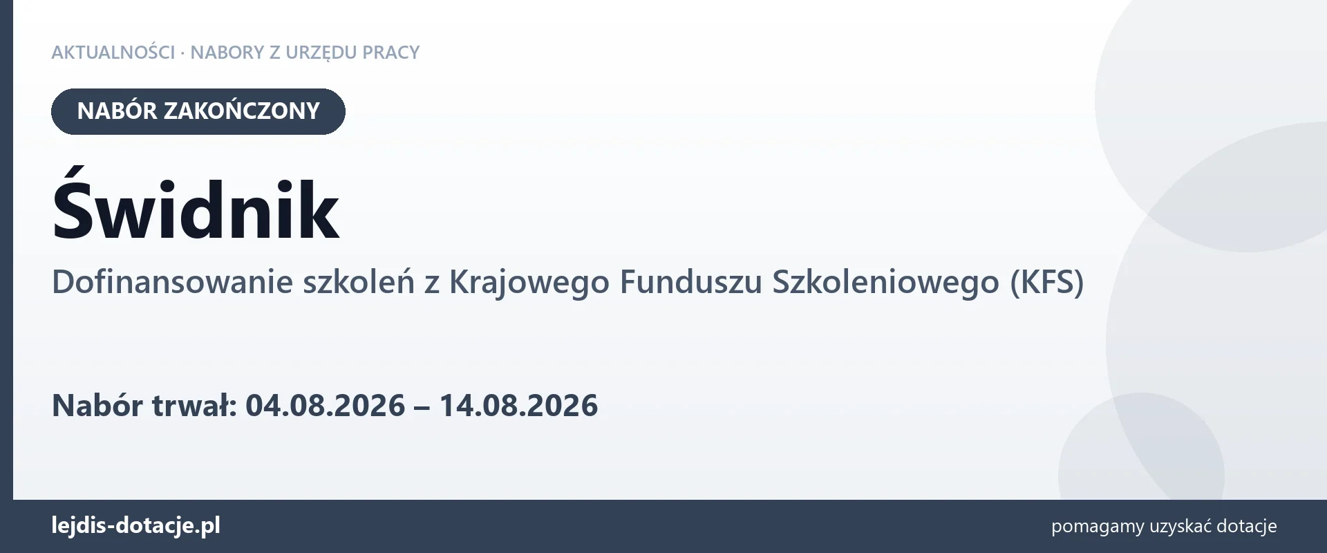 Świdnik: nabór na dofinansowanie szkoleń z KFS zakończony (14 sierpnia 2026)