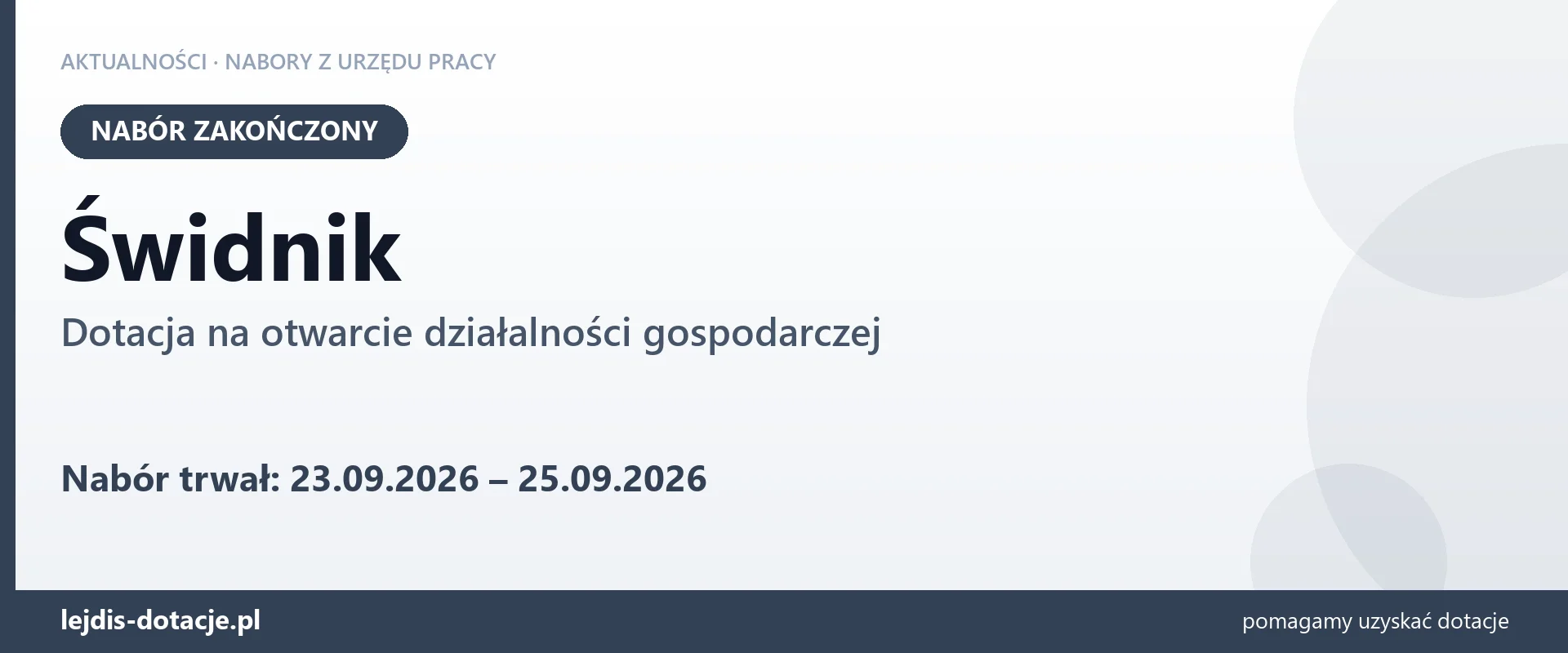 Świdnik: nabór na dotację na otwarcie działalności gospodarczej zakończony (25 września 2026)