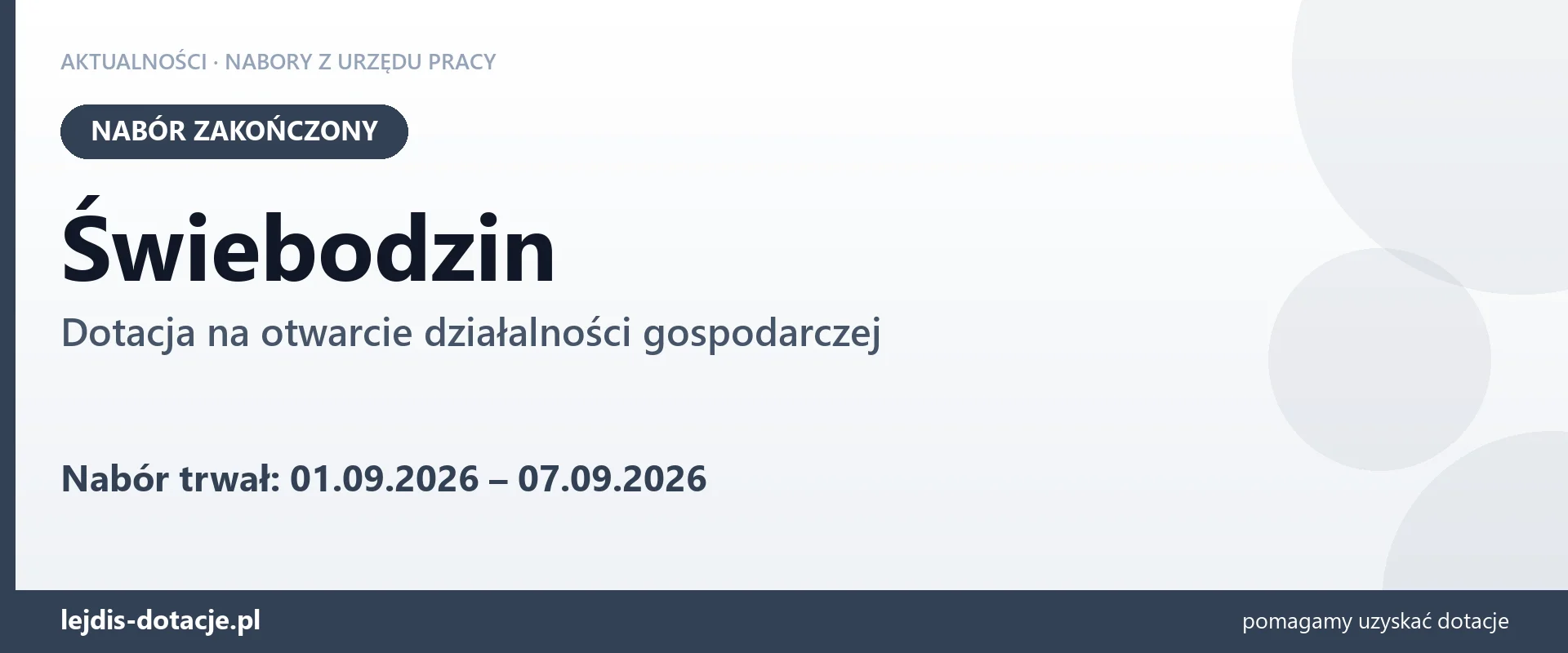 Świebodzin: nabór na dotację na otwarcie działalności gospodarczej zakończony (7 września 2026)