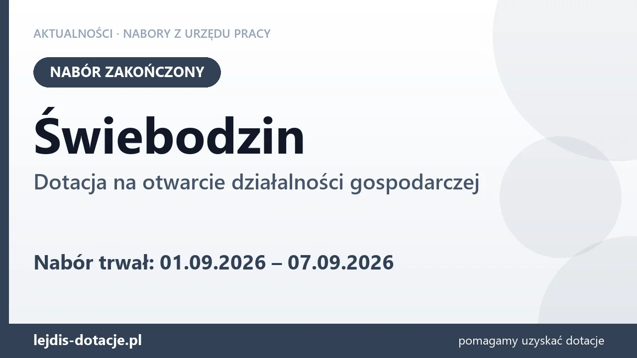 Świebodzin: nabór na dotację na otwarcie działalności gospodarczej zakończony (7 września 2026)