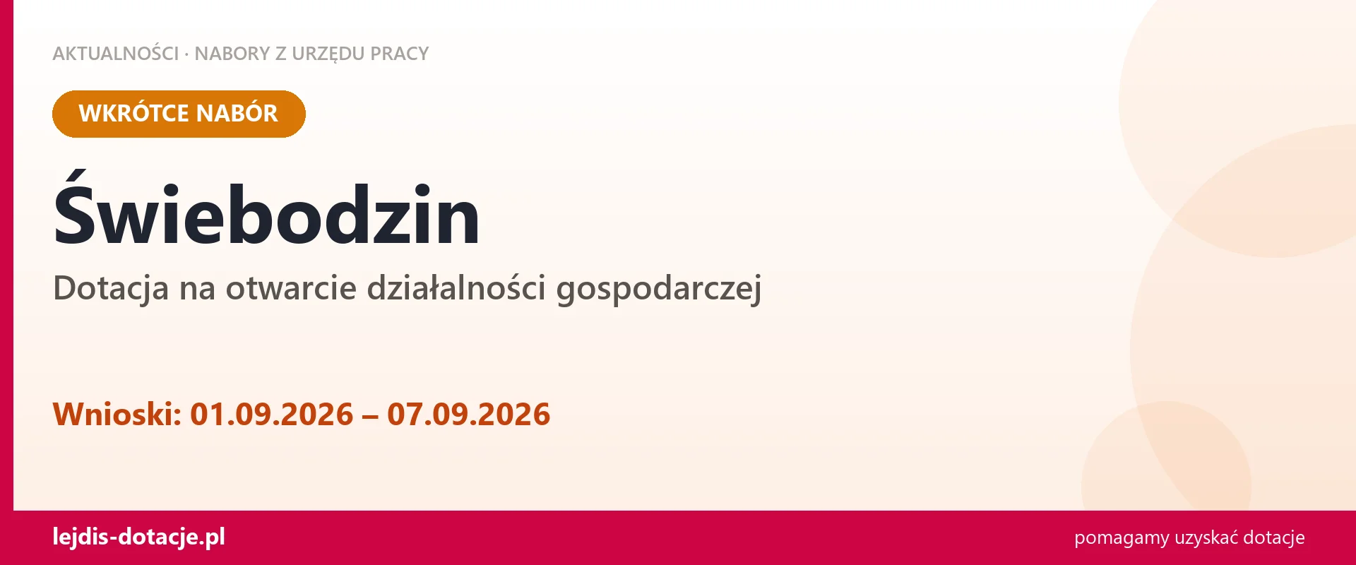 Świebodzin: od 01.09.2026 rusza nabór na dotację na otwarcie działalności gospodarczej (1 września 2026)