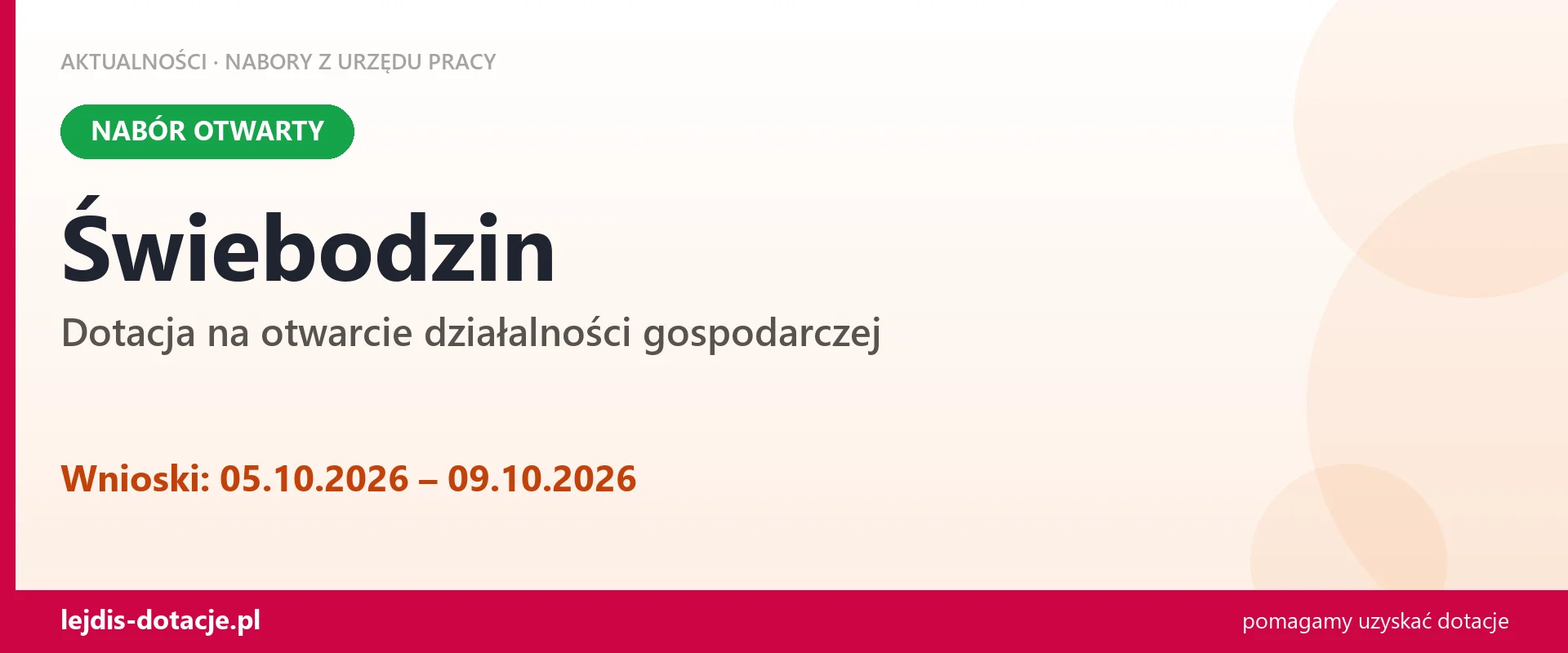 Świebodzin: trwa nabór na dotację na otwarcie działalności gospodarczej (5 października 2026)