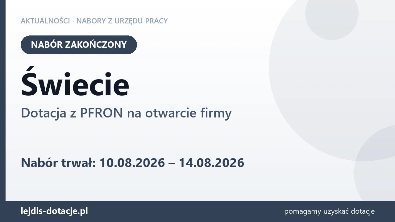Świecie: nabór na dotację z PFRON na otwarcie firmy zakończony (14 sierpnia 2026)