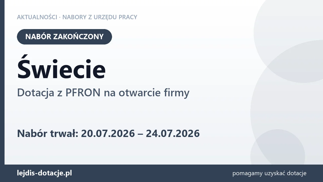 Świecie: nabór na dotację z PFRON na otwarcie firmy zakończony (24 lipca 2026)