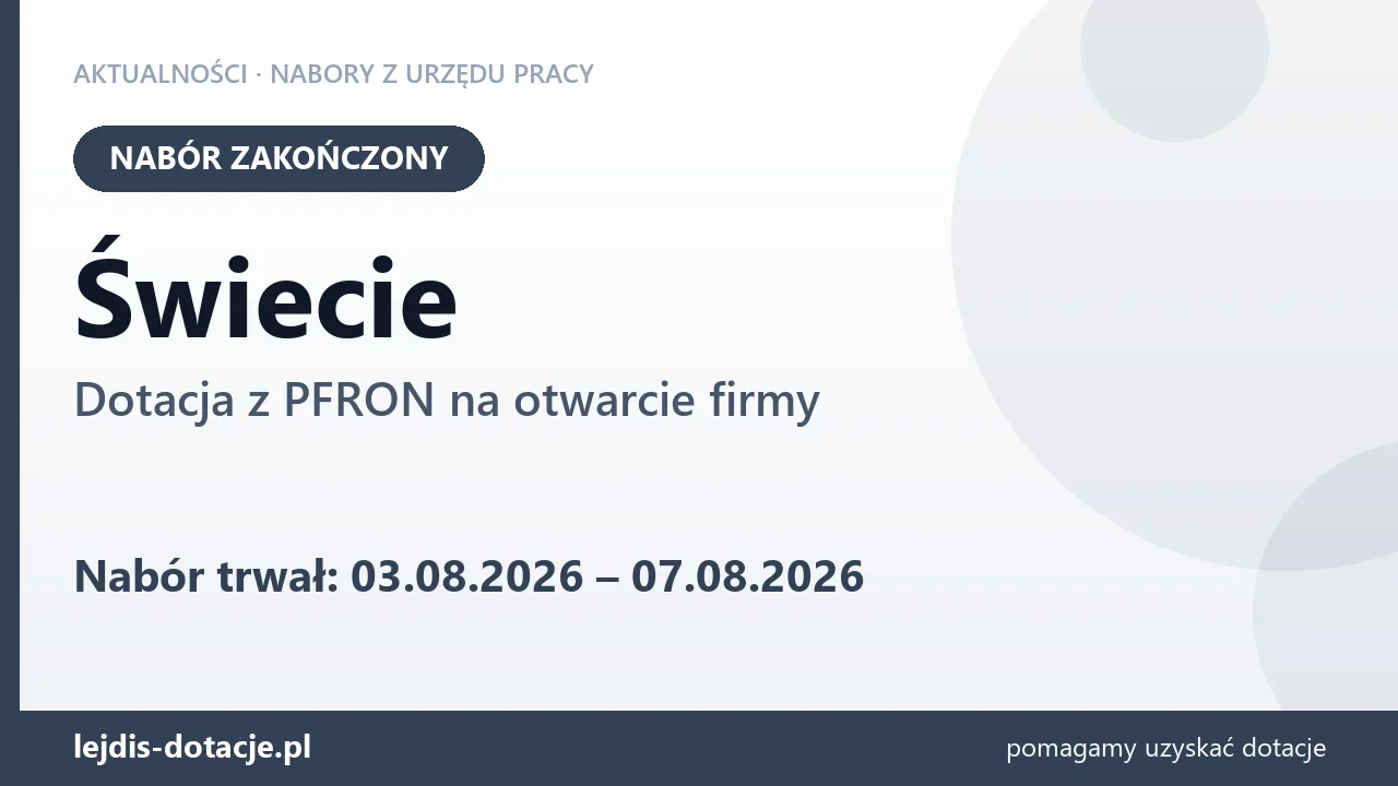 Świecie: nabór na dotację z PFRON na otwarcie firmy zakończony (7 sierpnia 2026)