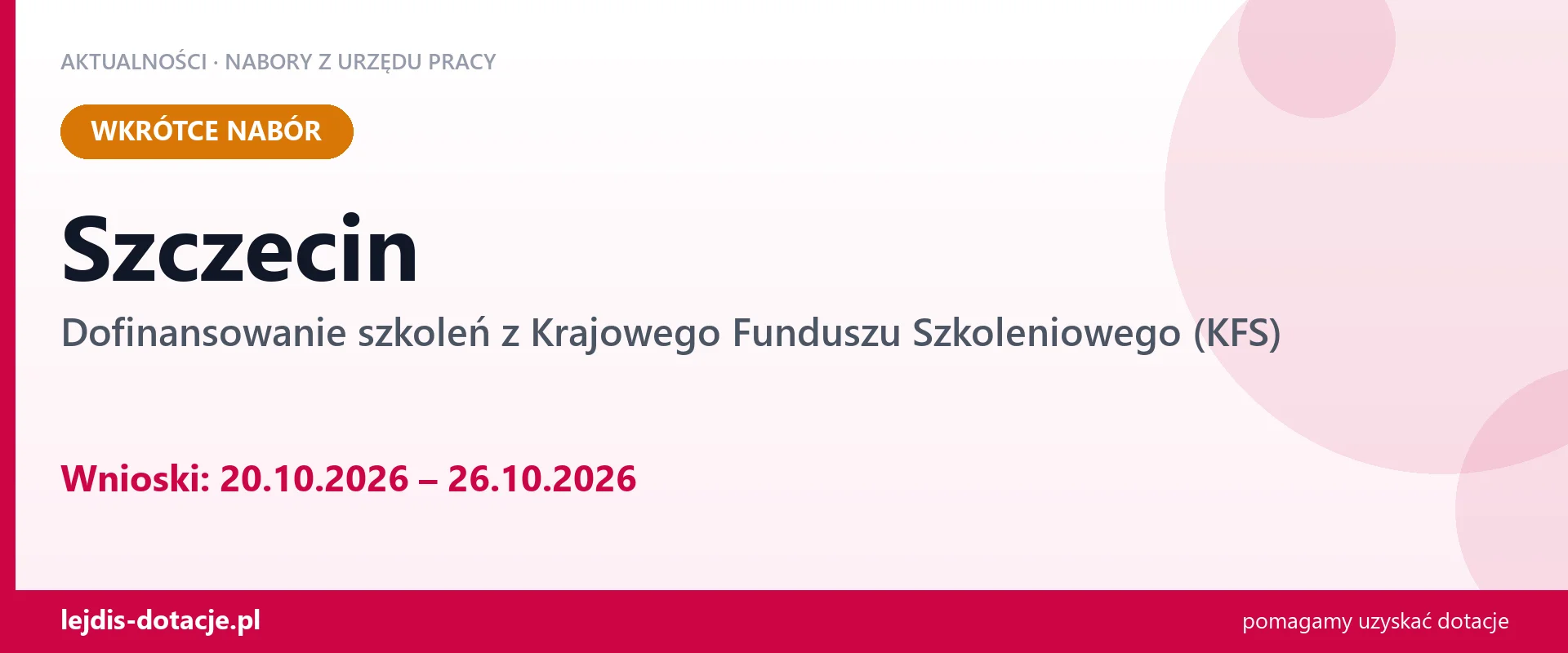 Szczecin: od 20.10.2026 rusza nabór na dofinansowanie szkoleń z KFS (20 października 2026)