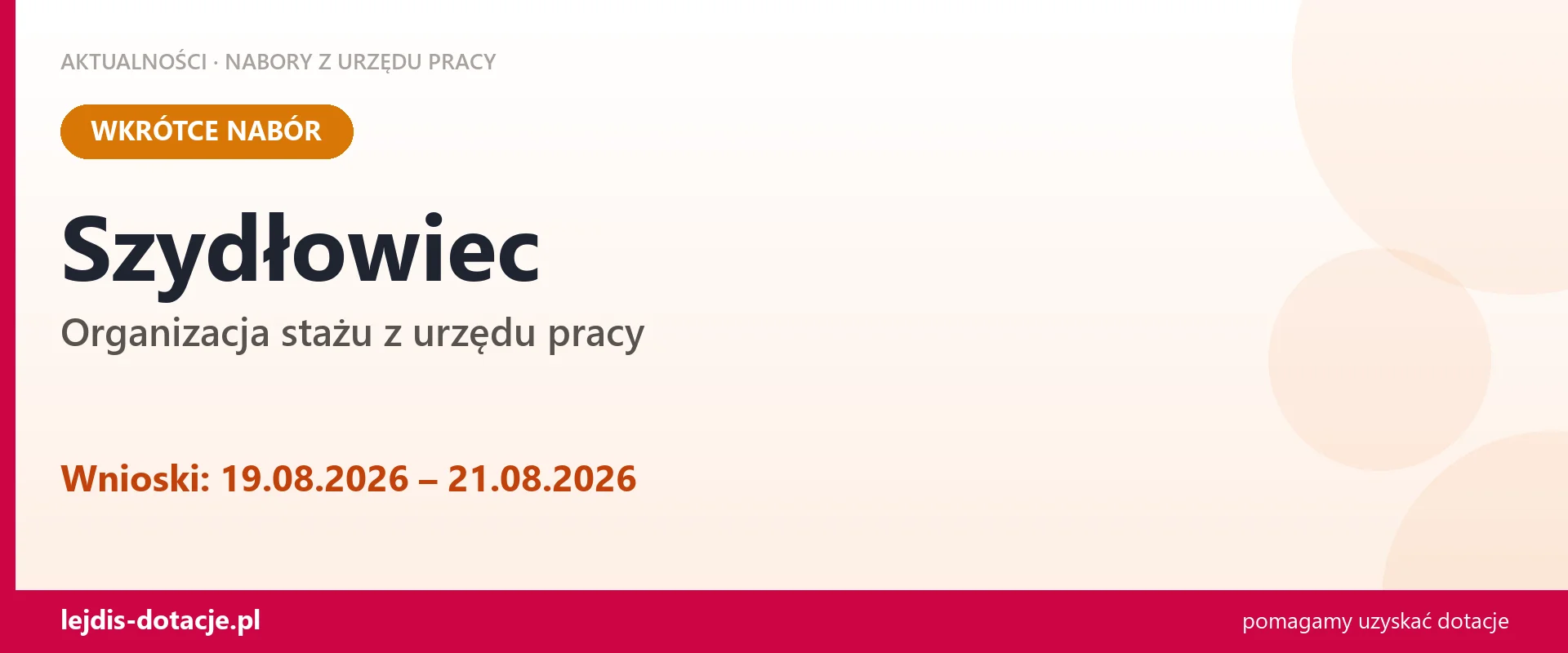 Szydłowiec: od 19.08.2026 rusza nabór na organizację stażu (19 sierpnia 2026)