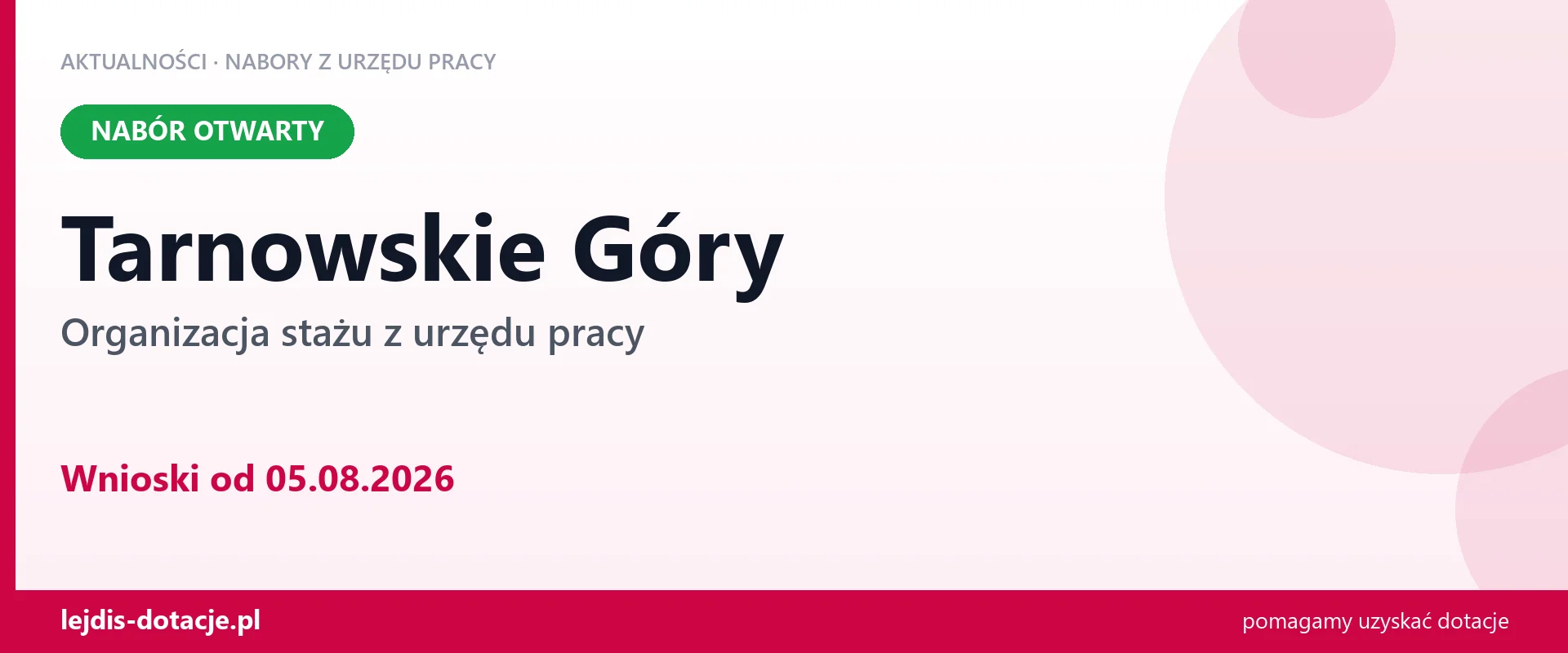 Tarnowskie Góry: trwa nabór na organizację stażu (5 sierpnia 2026)