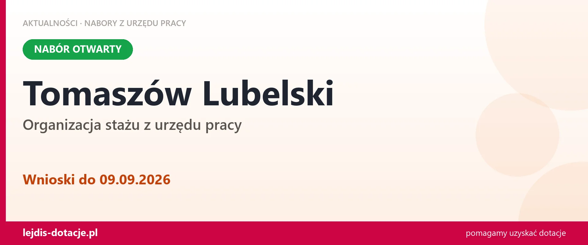 Tomaszów Lubelski: trwa nabór na organizację stażu (9 września 2026)