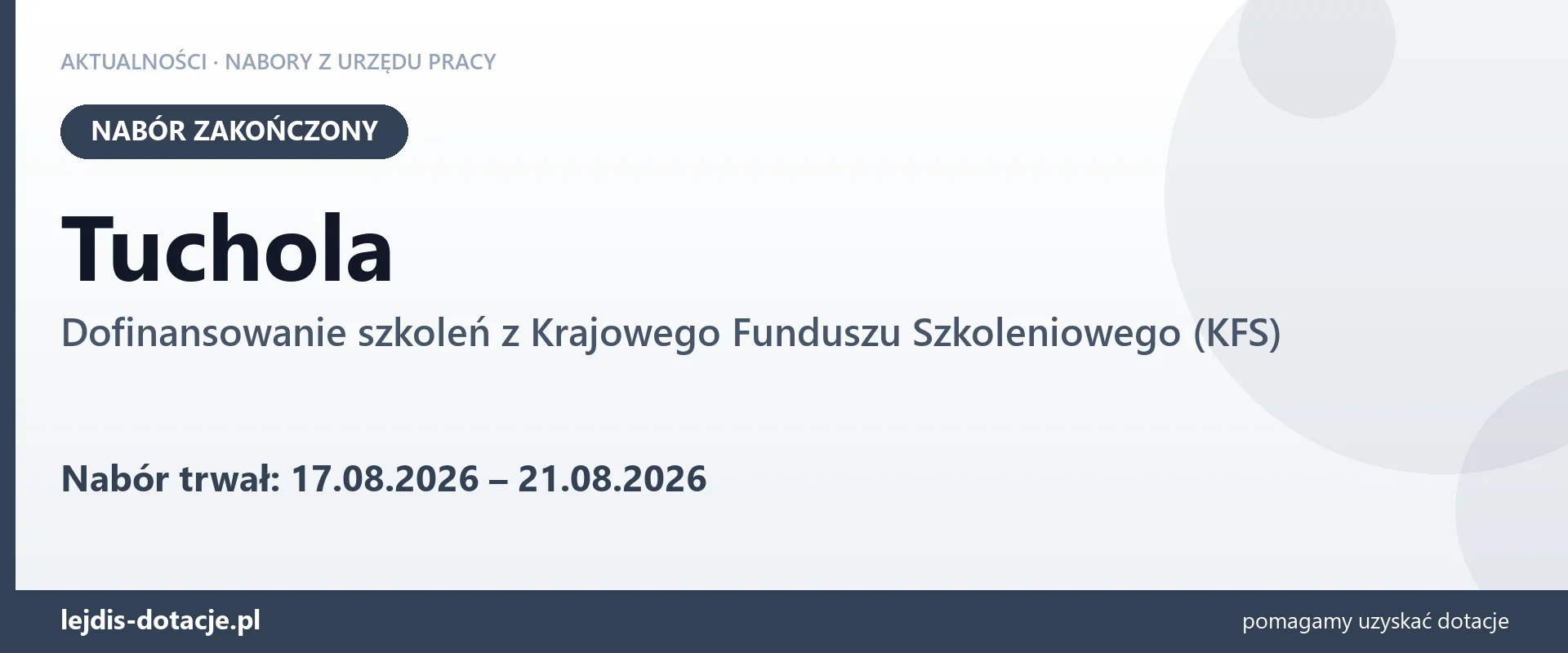 Tuchola: nabór na dofinansowanie szkoleń z KFS zakończony (21 sierpnia 2026)