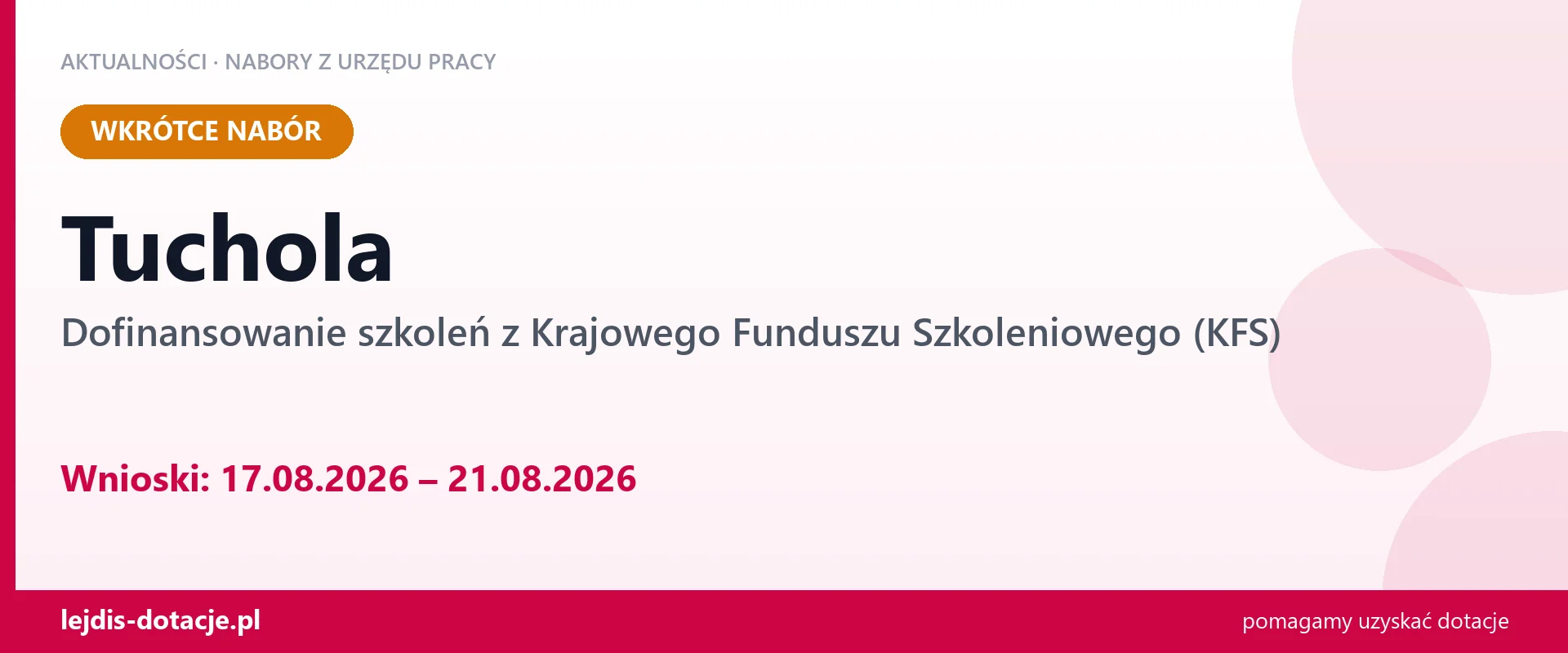 Tuchola: od 17.08.2026 rusza nabór na dofinansowanie szkoleń z KFS (17 sierpnia 2026)