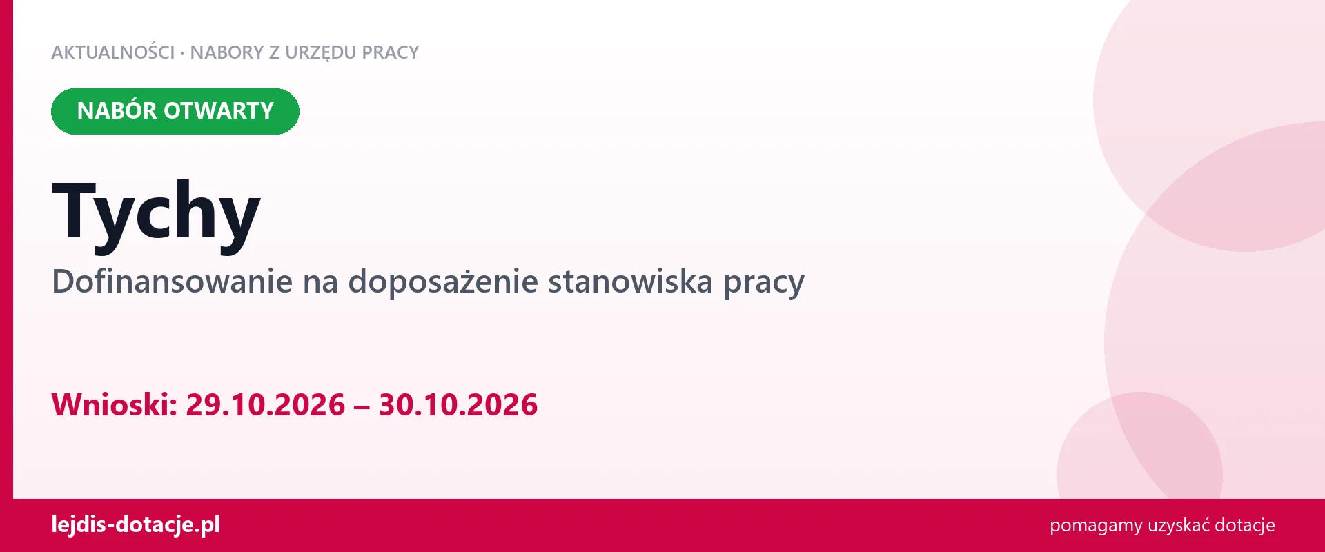 Tychy: nabór na doposażenie stanowiska pracy (29 października 2026)