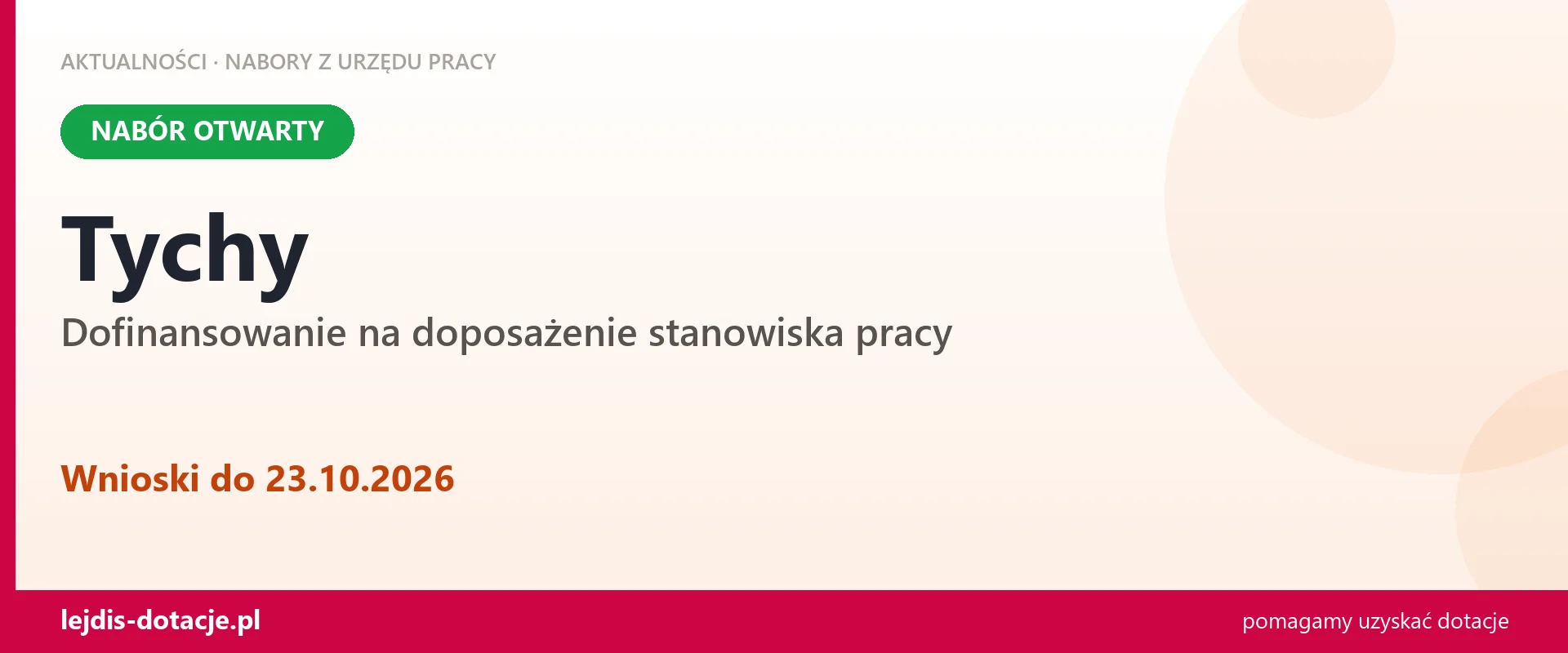 Tychy: trwa nabór na dofinansowanie na doposażenie stanowiska pracy (23 października 2026)