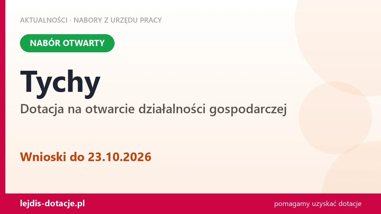 Tychy: trwa nabór na dotację na otwarcie działalności gospodarczej (23 października 2026)