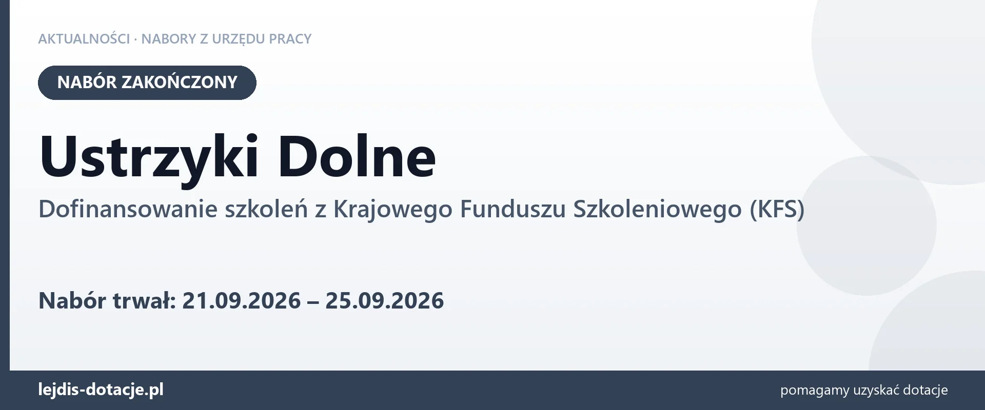Ustrzyki Dolne: nabór na dofinansowanie szkoleń z KFS zakończony (25 września 2026)