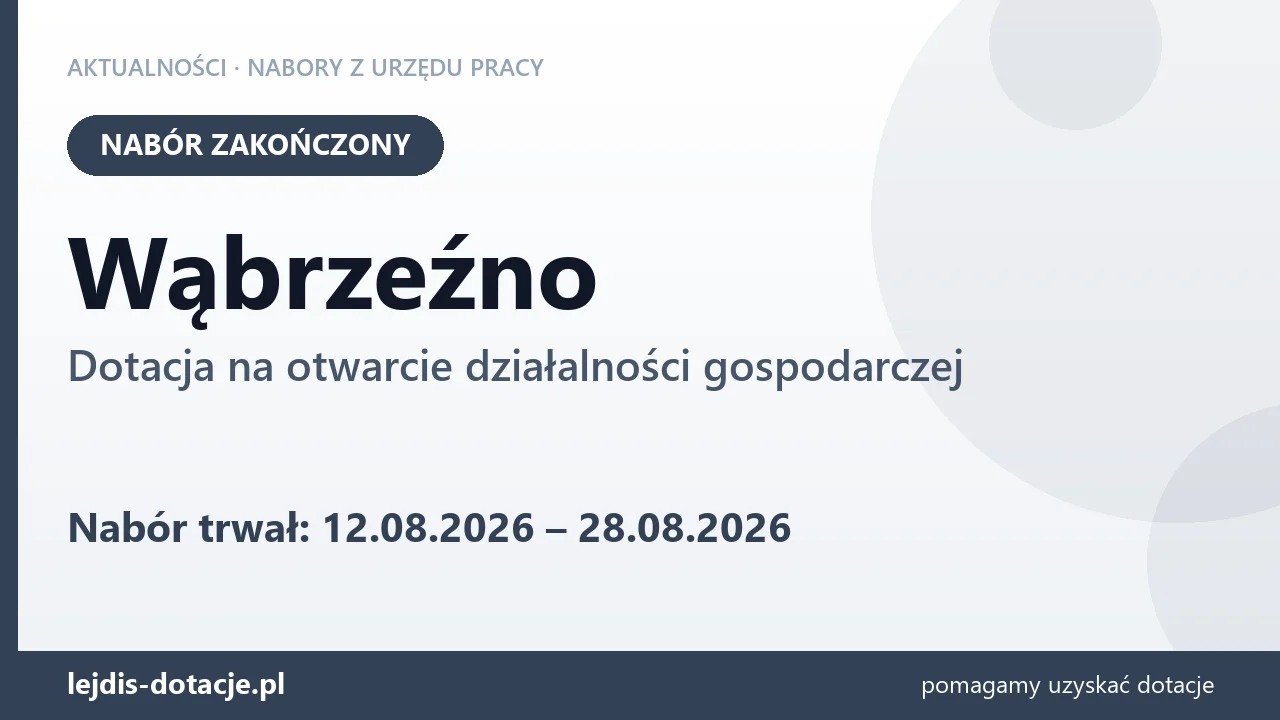 Wąbrzeźno: nabór na dotację na otwarcie działalności gospodarczej zakończony (28 sierpnia 2026)