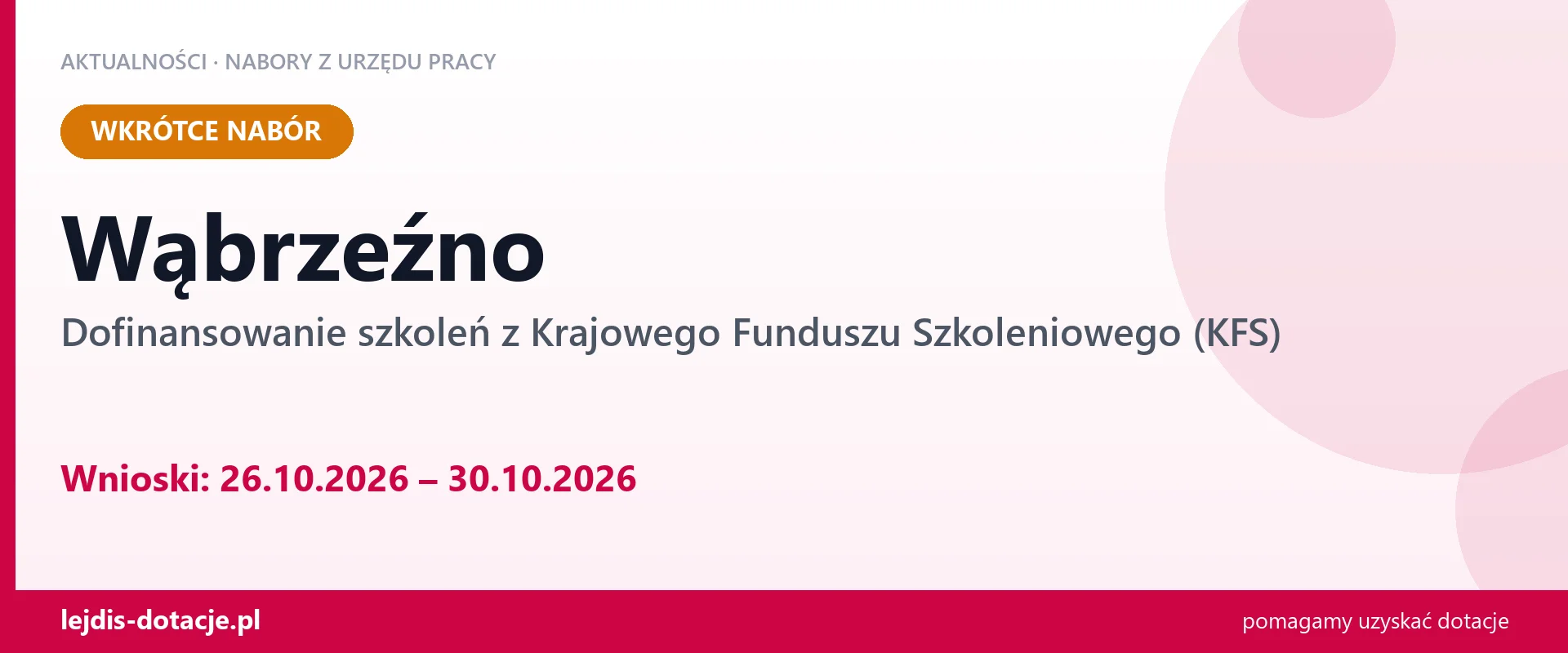 Wąbrzeźno: od 26.10.2026 rusza nabór na dofinansowanie szkoleń z KFS (26 października 2026)