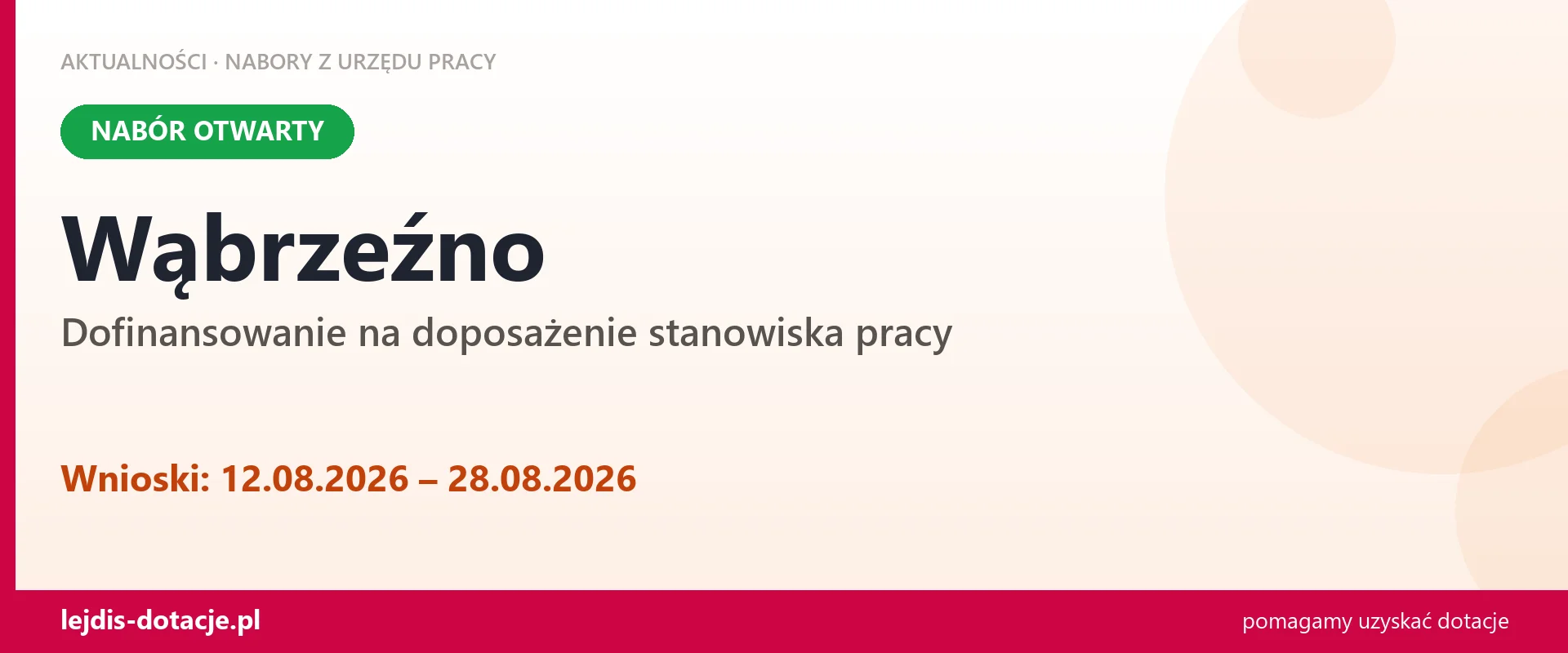 Wąbrzeźno: trwa nabór na dofinansowanie na doposażenie stanowiska pracy (12 sierpnia 2026)